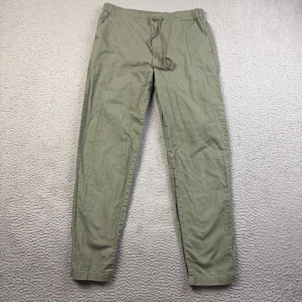 Uniqlo Pants Womens XS Olive Green Linen Cotton Blend Tapered Drawstring Casual